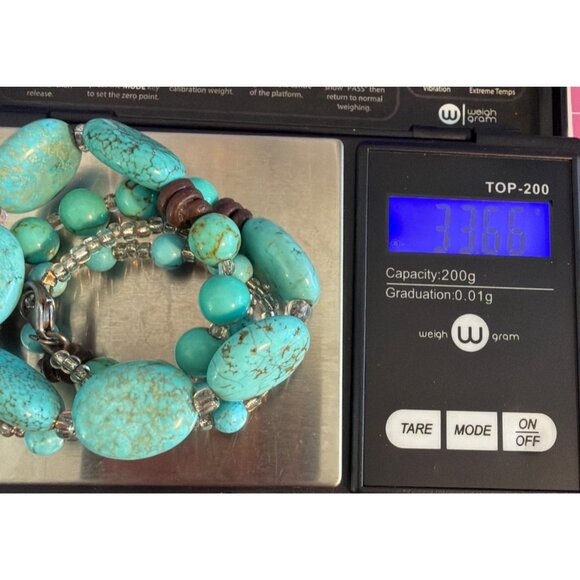 Vintage Sterling Silver Peyote Bird Turquoise Bead Chunky Statement Necklace 18" - Picture 6 of 6